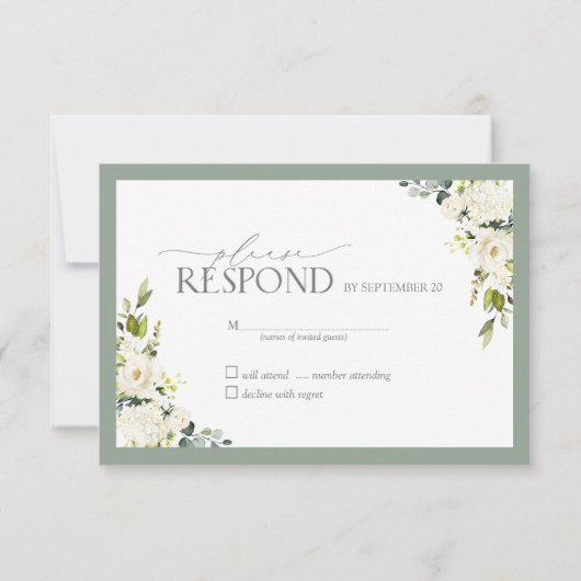 Elegant White Grey Green Floral Waterverf RSVP (Achterkant)