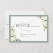 Elegant White Grey Green Floral Waterverf RSVP Kaartje (Achterkant)