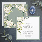 Elegant White Grey Green Floral Waterverf Script Kaart