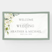 Elegant White Grey Green Floral Waterverf Script Spandoek (Horizontaal)