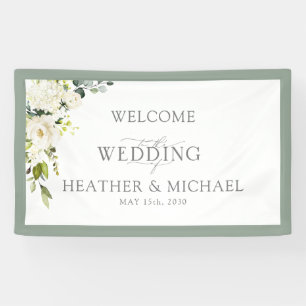 Elegant White Grey Green Floral Waterverf Script Spandoek