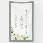 Elegant White Grey Green Floral Waterverf Script Spandoek (Verticaal)