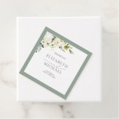 Elegant White Grey Green Floral Waterverf Wedding Bedankjes Labels (In situ)