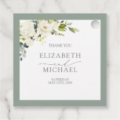 Elegant White Grey Green Floral Waterverf Wedding Bedankjes Labels (Achterkant)