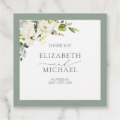 Elegant White Grey Green Floral Waterverf Wedding Bedankjes Labels (Voorkant)