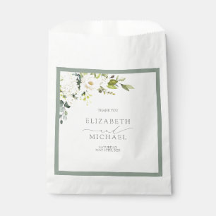 Elegant White Grey Green Floral Waterverf Wedding Bedankzakje