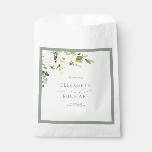 Elegant White Grey Green Floral Waterverf Wedding Bedankzakje (Voorkant)