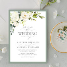 Elegant White Grey Green Floral Waterverf Wedding