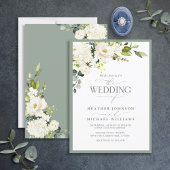 Elegant White Grey Green Floral Waterverf Wedding Kaart