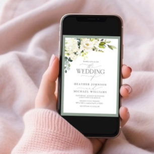 Elegant White Grey Green Floral Waterverf Wedding Kaart