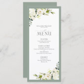 Elegant White Grey Green Floral Waterverf Wedding Menu (Voorkant / Achterkant)