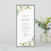 Elegant White Grey Green Floral Waterverf Wedding Menu (Staand voorkant)