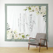 Elegant White Grey Green Floral Waterverf Wedding Wandkleed (In Situ (horizontaal))