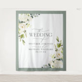 Elegant White Grey Green Floral Waterverf Wedding Wandkleed (Voorkant)