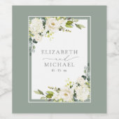 Elegant White Grey Green Floral Waterverf Wedding Wijn Etiket (Enkel label)