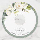 Elegant White Grey Green Floral Waterverf Wedding Wijnglaslabel (Achterkant)