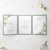 Elegant White Grey Green Meals Wedding Tri-Fold Drieluik Uitnodiging (Binnen)
