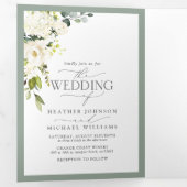 Elegant White Grey Green Meals Wedding Tri-Fold Drieluik Uitnodiging (Binnenzijde eerst)