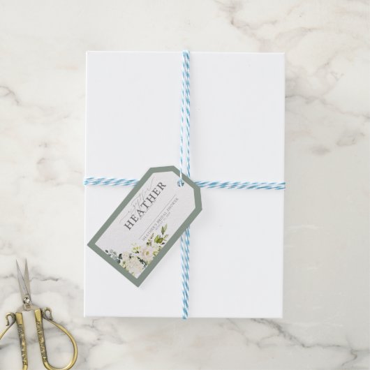 Elegant White Grey Green Vrijgezellenfeest No Wrap Cadeaulabel (Met Touw)