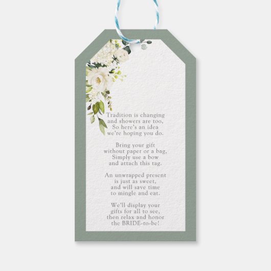 Elegant White Grey Green Vrijgezellenfeest No Wrap Cadeaulabel (Achterkant)