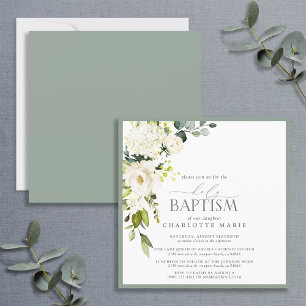 Elegant White Grey Green Waterverf Baptisme Kaart