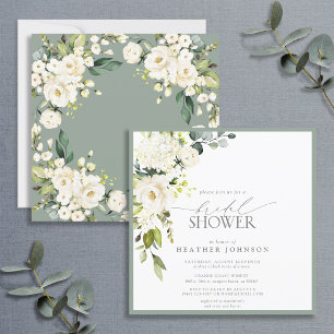 Elegant White Grey Green Waterverf Couples Shower Kaart
