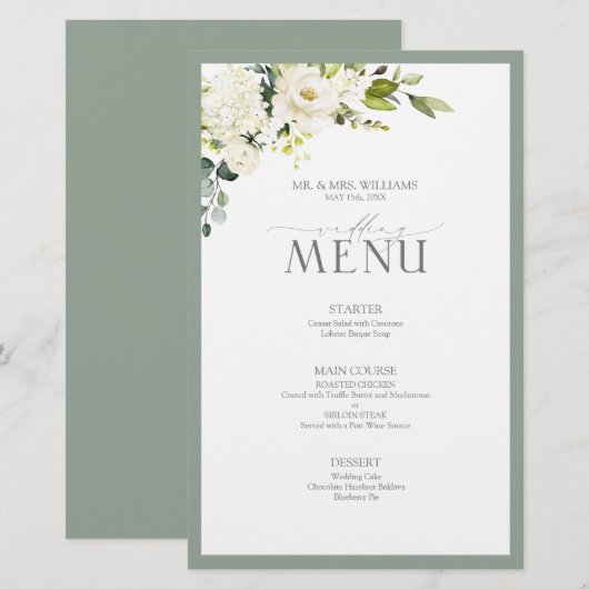 Elegant White Grey Green Waterverf Floral Wedding (Voorkant / Achterkant)