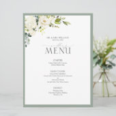 Elegant White Grey Green Waterverf Floral Wedding Menu (Staand voorkant)