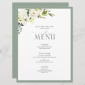 Elegant White Grey Green Waterverf Floral Wedding Menu (Voorkant / Achterkant)