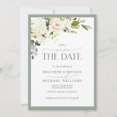 Elegant White Grey Green Waterverf Photo Wedding Save The Date (Voorkant)