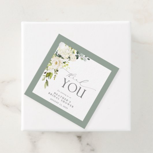 Elegant White Grey Green Waterverf Vrijgezellenfee Bedankjes Labels (In situ)