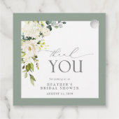 Elegant White Grey Green Waterverf Vrijgezellenfee Bedankjes Labels (Achterkant)