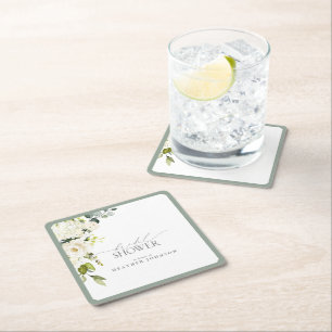 Elegant White Grey Green Waterverf Vrijgezellenfee Kartonnen Onderzetters