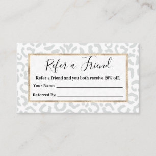 Elegant White Grey Leopard Cheetah Animal Print Aanbevelingskaartje