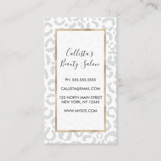 Elegant White Grey Leopard Cheetah Animal Print Afsprakenkaartje (Achterkant)