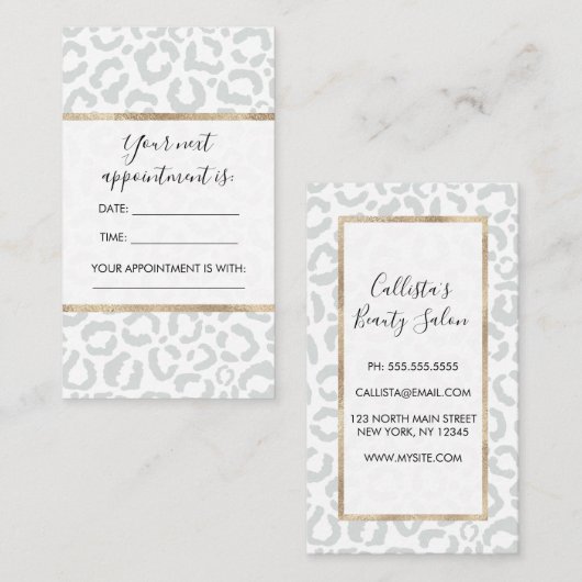 Elegant White Grey Leopard Cheetah Animal Print Afsprakenkaartje (Voorkant / Achterkant)