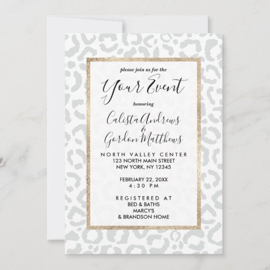 Elegant White Grey Leopard Cheetah Animal Print Kaart (Voorkant)