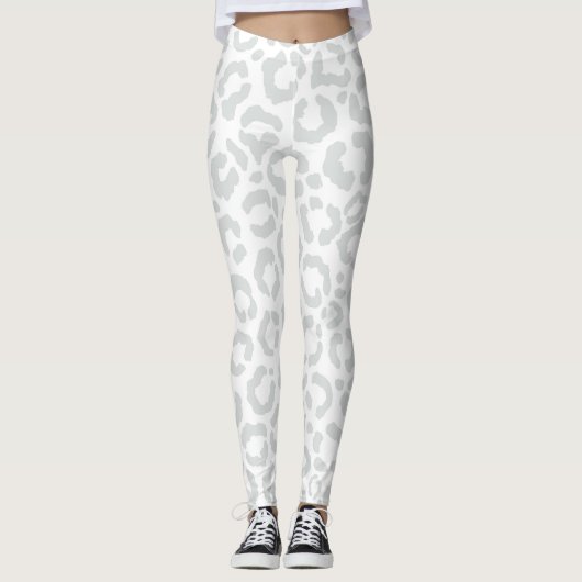 Elegant White Grey Leopard Cheetah Animal Print Leggings (Voorkant)