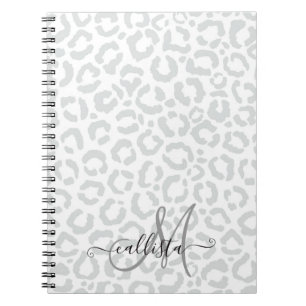 Elegant White Grey Leopard Cheetah Animal Print Notitieboek