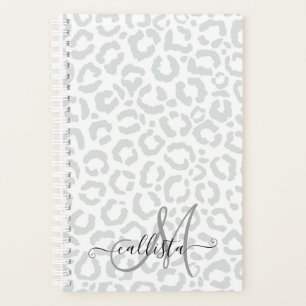 Elegant White Grey Leopard Cheetah Animal Print Planner