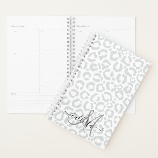 Elegant White Grey Leopard Cheetah Animal Print Planner (Display)