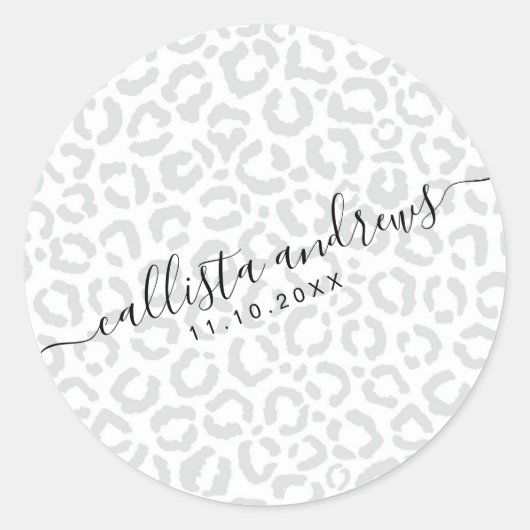 Elegant White Grey Leopard Cheetah Animal Print Ronde Sticker (Voorkant)