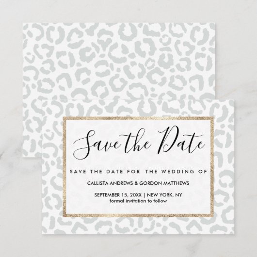 Elegant White Grey Leopard Cheetah Animal Print Save The Date (Voorkant / Achterkant)