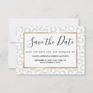 Elegant White Grey Leopard Cheetah Animal Print Save The Date