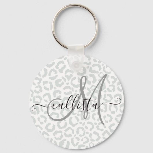 Elegant White Grey Leopard Cheetah Animal Print Sleutelhanger (Voorkant)