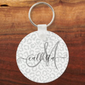 Elegant White Grey Leopard Cheetah Animal Print Sleutelhanger (Voorkant)