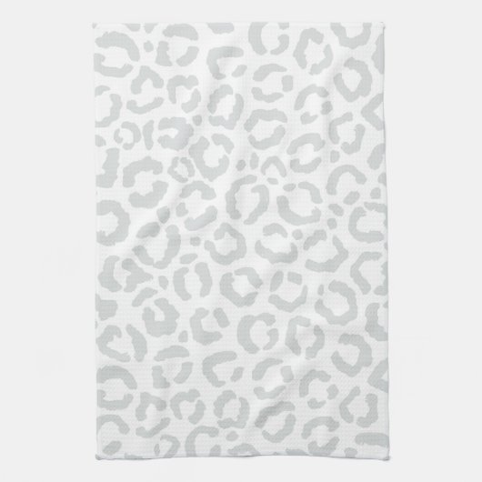 Elegant White Grey Leopard Cheetah Animal Print Theedoek (Verticaal)