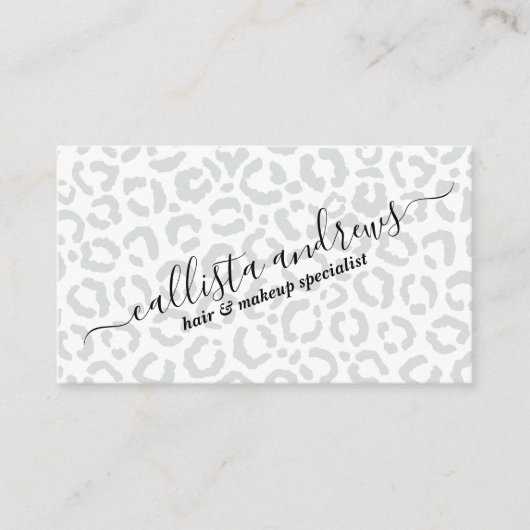Elegant White Grey Leopard Cheetah Animal Print Visitekaartje (Voorkant)