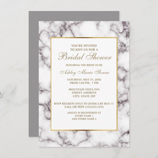 Elegant White Grey Marble Gold Trim Vrijgezellenfe Kaart (Voorkant / Achterkant)