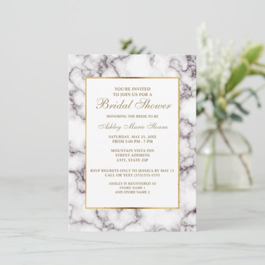 Elegant White Grey Marble Gold Trim Vrijgezellenfe Kaart (Staand voorkant)